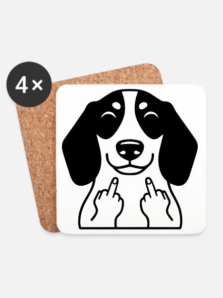 Cheeky dachshund shows middle finger – Funny comic - Coasters (set of 4) - white