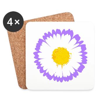 Marguerite violette fleurie avec noyau jaune - Dessous de verre (lot de 4) - blanc - Devant
