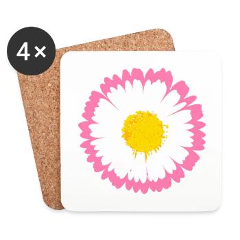 Rosa Gänseblümchen-Kante - Untersetzer (4er-Set) - Weiß - Vorne
