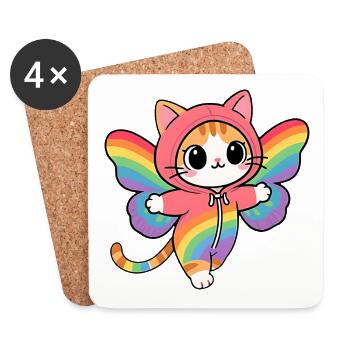 Chat papillon aux ailes Arc-en-Ciel Hoodie - Dessous de verre (lot de 4) - blanc - Devant