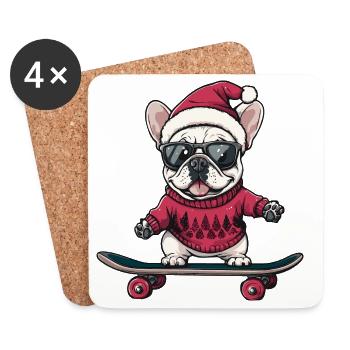 Buldog Français Chien Noël Drôle - Dessous de verre (lot de 4) - blanc - Devant