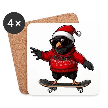 Rabe Krähe Weihnachten Lustig - Untersetzer (4er-Set) - Weiß - Vorne