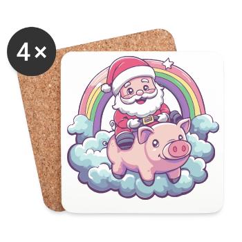 Pig Santa Claus Christmas - Coasters (set of 4) - white - Front