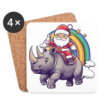 Rhinocéros Père Noël - Dessous de verre (lot de 4) - blanc - Devant
