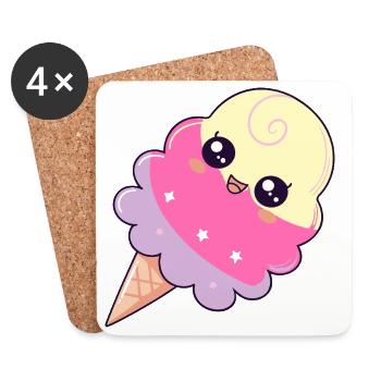 Pastellfarbene Kawaii Eissterne - Untersetzer (4er-Set) - Weiß - Vorne