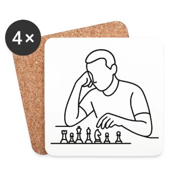 Chess Player Sketch – Minimalist Thinking Motif - Coasters (set of 4) - white - Front