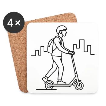 Croquis du conducteur d’un scooter électrique – Design urbain - Dessous de verre (lot de 4) - blanc - Devant