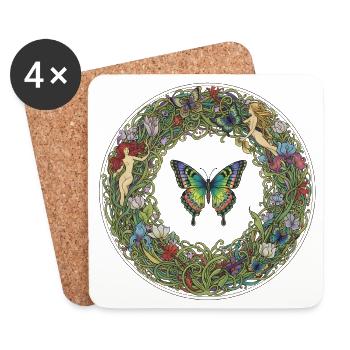 Flower Circle Butterfly Dream Image - Coasters (set of 4) - white - Front