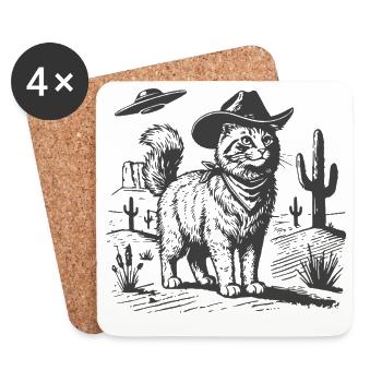 Cowboy-Katze in der Sci-Fi-Wüste - Untersetzer (4er-Set) - Weiß - Vorne