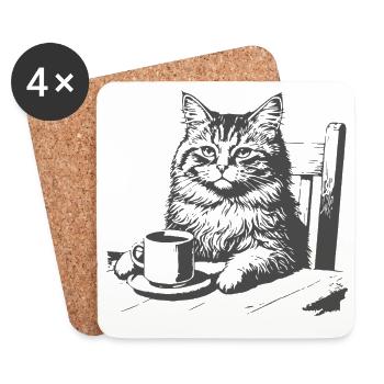 Moment café chat - Dessous de verre (lot de 4) - blanc - Devant