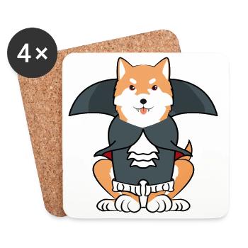 Funny Shiba Inu Dog Halloween Vampire Costume - Coasters (set of 4) - white - Front