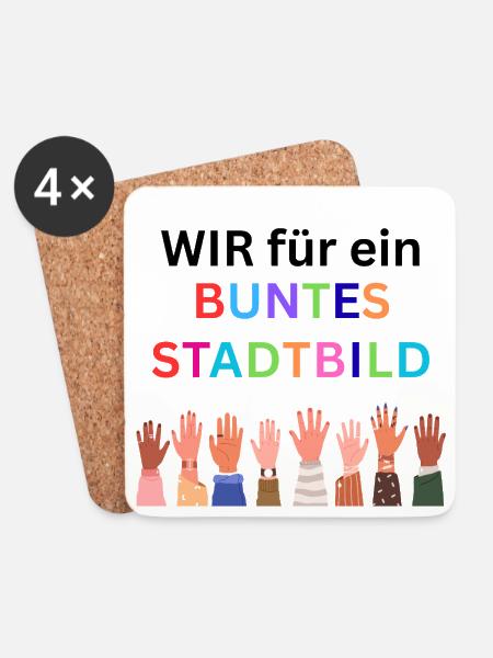 Wir für ein buntes Stadtbild. Bunte Nation - Untersetzer (4er-Set) - Weiß