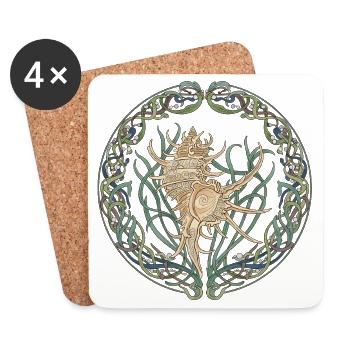 Cercle celtique de la spirale de la coquille - Dessous de verre (lot de 4) - blanc - Devant