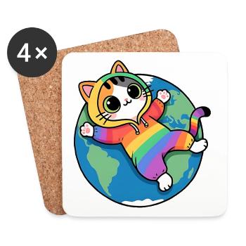 Regenbogenkatze auf dem Planeten Erde - Untersetzer (4er-Set) - Weiß - Vorne