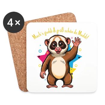 Guddi Lemur Jubelmotiv. Lustiger Abschied. - Untersetzer (4er-Set) - Weiß - Vorne