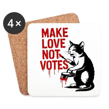 Make Love Not Votes Cat - Coasters (set of 4) - white - Front
