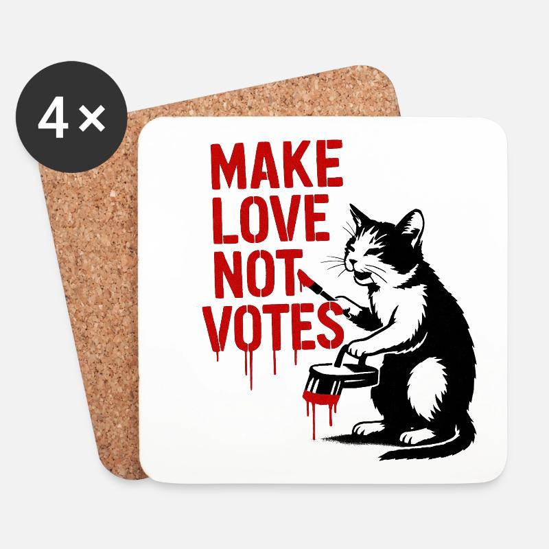Make Love Not Votes Katze - Untersetzer (4er-Set) - Weiß