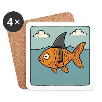 Cartoon Goldfish Fish Shark Fin Sea Fake Shark - Coasters (set of 4) - white - Front