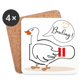 BOWLING LUSTIGE GANS - Untersetzer (4er-Set) - Weiß - Vorne