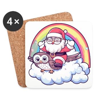Eule Weihnachtsmann Weihnachten - Untersetzer (4er-Set) - Weiß - Vorne