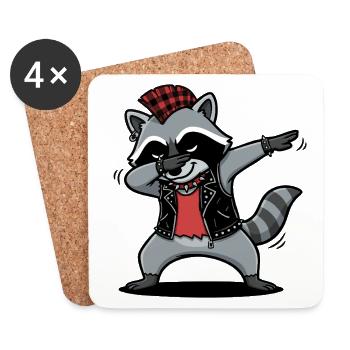 Punk Rock Raccoon – DAB Move dans le style comique - Dessous de verre (lot de 4) - blanc - Devant
