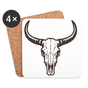 Bull Head Skull with Horns - Western Style - Coasters (set of 4) - white - Front