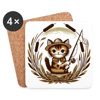 Chat pêcheur à moustaches - Dessous de verre (lot de 4) - blanc - Devant