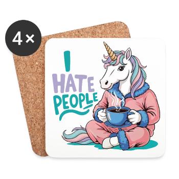 Unicorn Coffee Morning Grouch Funny Introvert - Coasters (set of 4) - white - Front