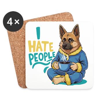 Shepherd Coffee Morning Grouch Funny Dog - Coasters (set of 4) - white - Front