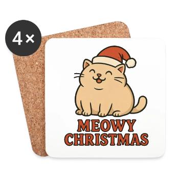 Meowy Christmas - Conception de Noël de chat drôle - Dessous de verre (lot de 4) - blanc - Devant