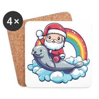 Robbe Tier Weihnachtsmann Weihnachten - Untersetzer (4er-Set) - Weiß - Vorne