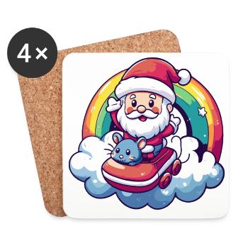 Maus Weihnachtsmann Weihnachten - Untersetzer (4er-Set) - Weiß - Vorne