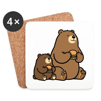 Family Bear Bears Father Son Hamburger Burger Dad - Coasters (set of 4) - white - Front