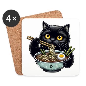 Ramen Black Cat - Coasters (set of 4) - white - Front