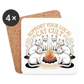 Soutenez votre culte de chat local - T-Shirt Chat Drôle - Dessous de verre (lot de 4) - blanc - Devant