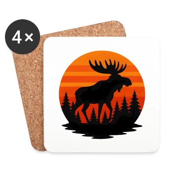 Sonnenuntergang Elch in Waldsilhouette - Untersetzer (4er-Set) - Weiß - Vorne