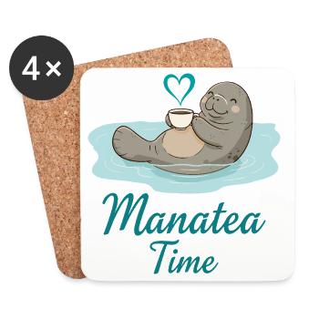 Manatee Marine Animal Ocean Loves Tea - Coasters (set of 4) - white - Front