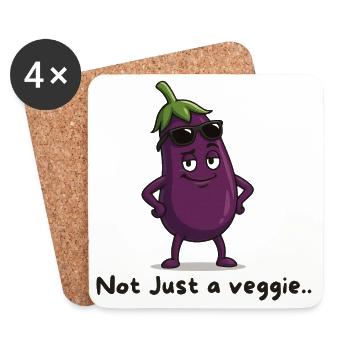 Freche Aubergine mit Sonnenbrille veggie Karikatur - Untersetzer (4er-Set) - Weiß - Vorne