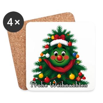 Joyeux sapin de Noël avec visage - Dessous de verre (lot de 4) - blanc - Devant