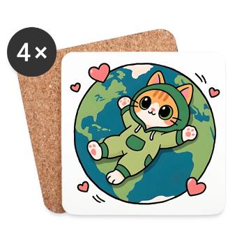 Grüne umweltfreundliche Katze auf dem Planeten Erde - Untersetzer (4er-Set) - Weiß - Vorne