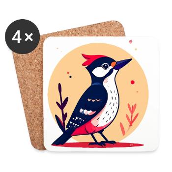 Pic épeiche avec une crête rouge - Dessous de verre (lot de 4) - blanc - Devant