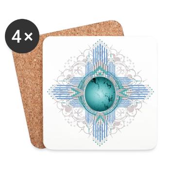 Filigranes Ethno-Ornament mit leuchtendem Türkis - Untersetzer (4er-Set) - Weiß - Vorne