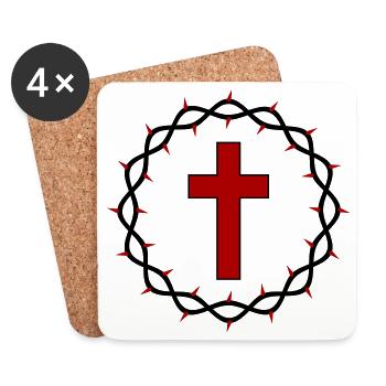 Kreuz und Dornenkrone - Untersetzer (4er-Set) - Weiß - Vorne