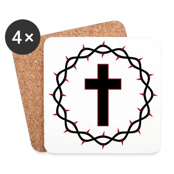 Croix et couronne d’épines - Dessous de verre (lot de 4) - blanc - Devant