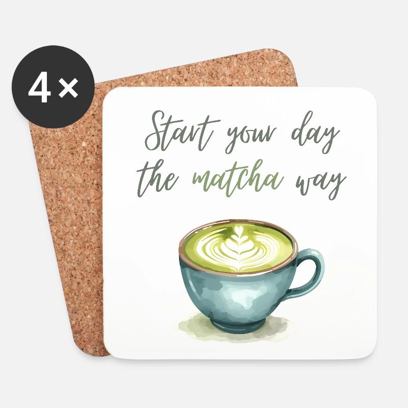 Beginnen Sie Ihren Tag auf die Matcha-Art Aquarellkunst - Untersetzer (4er-Set) - Weiß