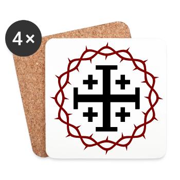 Jerusalemer Kreuz und Dornenkrone - Untersetzer (4er-Set) - Weiß - Vorne