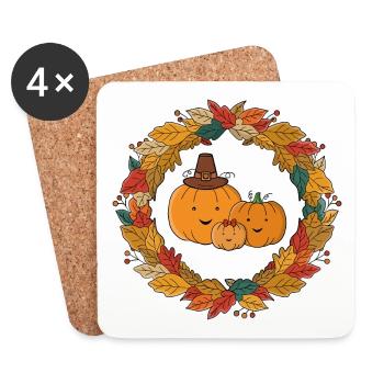 Couronne familiale de citrouille d’automne - Dessous de verre (lot de 4) - blanc - Devant