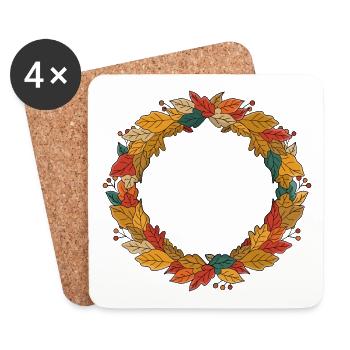 Cercle de couronne de feuilles d’automne - Dessous de verre (lot de 4) - blanc - Devant