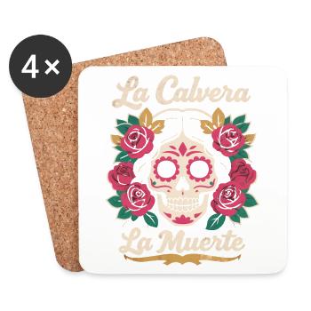 Crâne en sucre Noël homme floral - Dessous de verre (lot de 4) - blanc - Devant