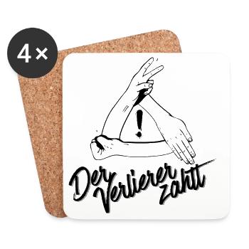 Der Verlierer zahlt – Schere Stein Papier - Untersetzer (4er-Set) - Weiß - Vorne